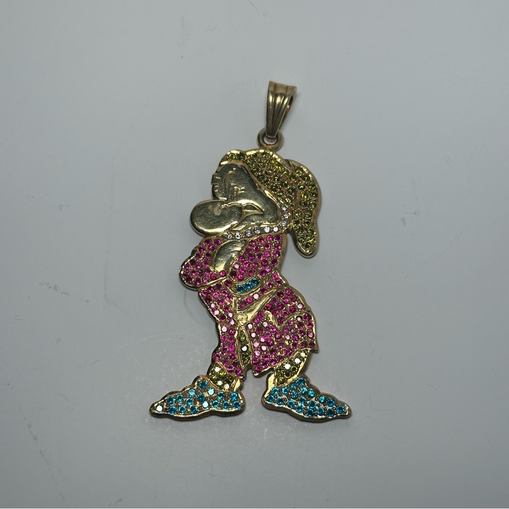 Rare vintage crystal bling grumpy 7 dwarves pendant